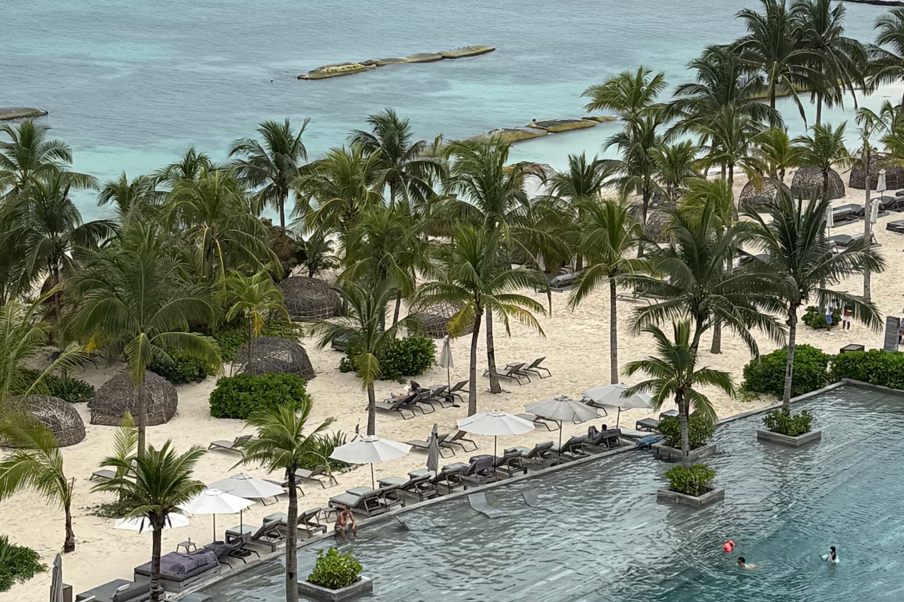 aerial view of a seaside pool complex