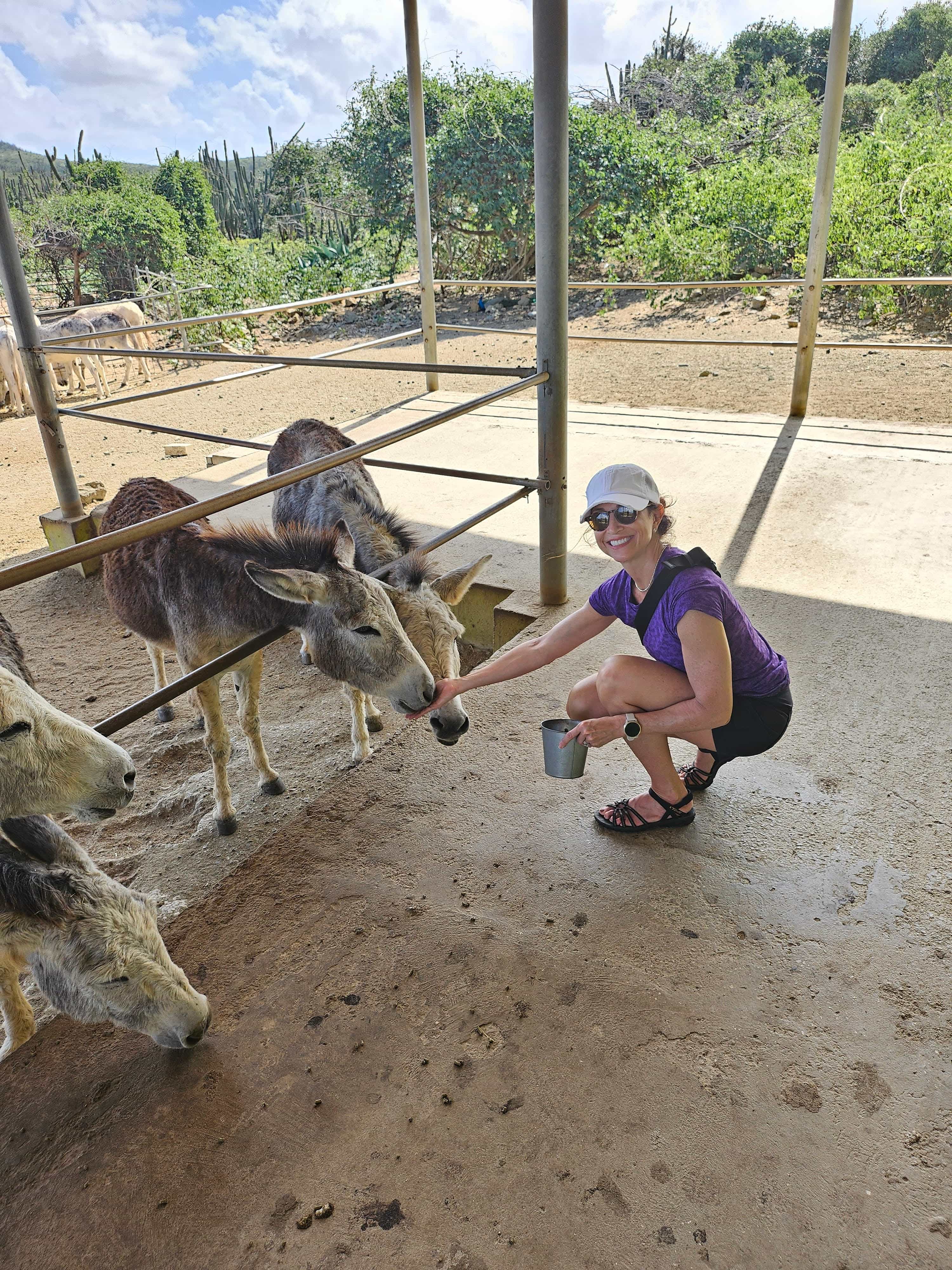Travel advisor Laurie posing with donkeys.