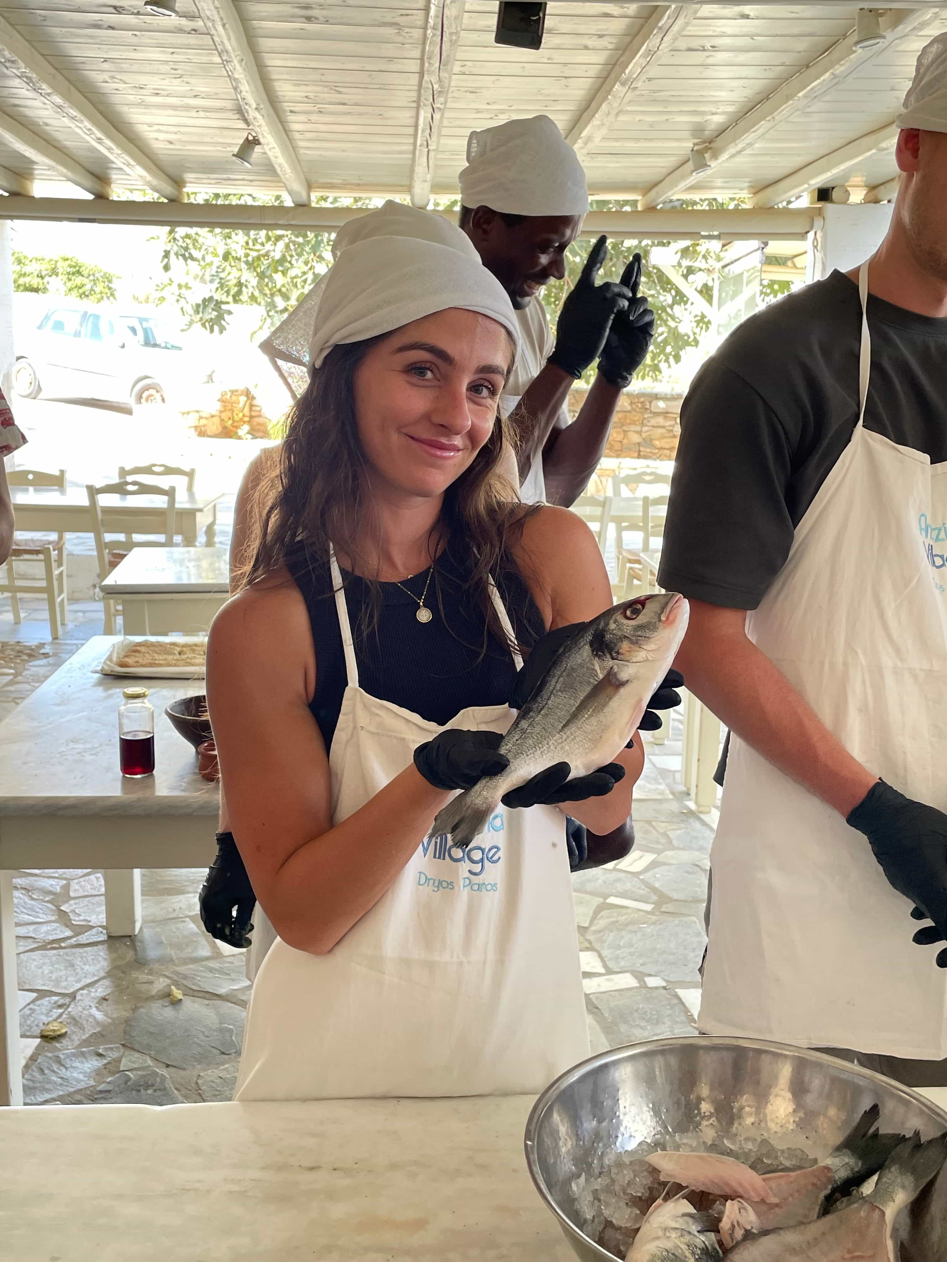 Cooking fish.