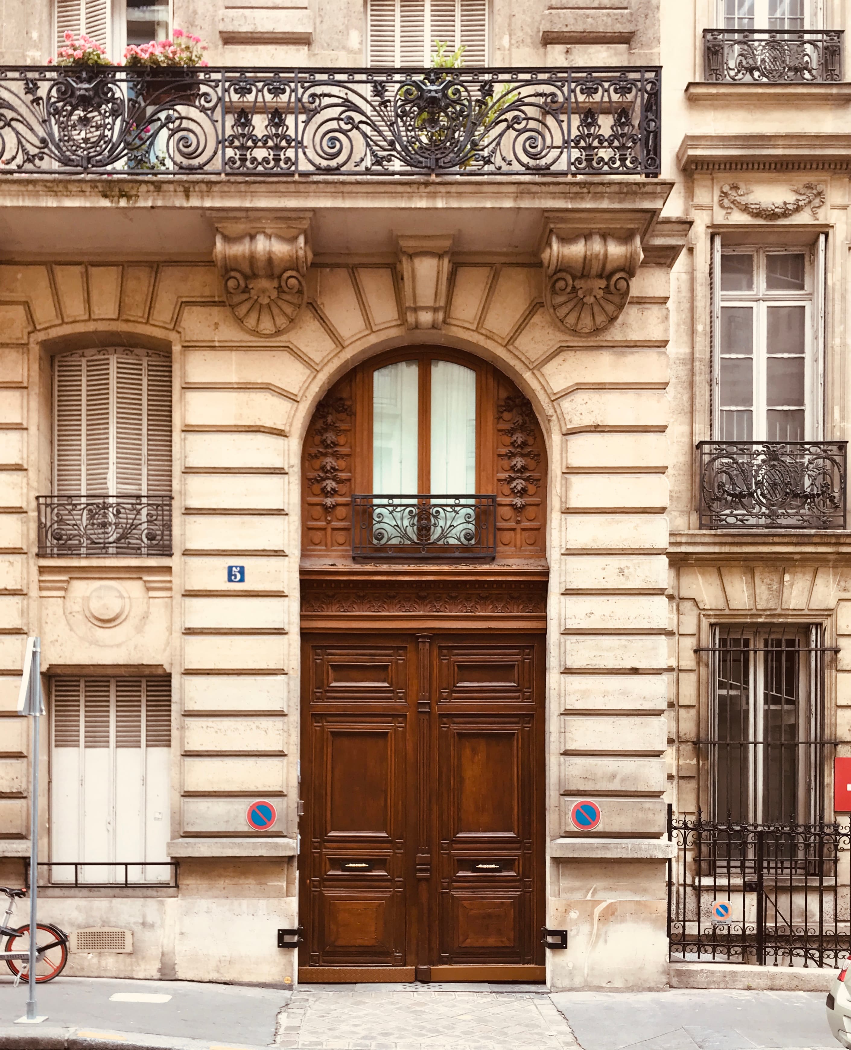 View of a beautiful wooden door in an old city building