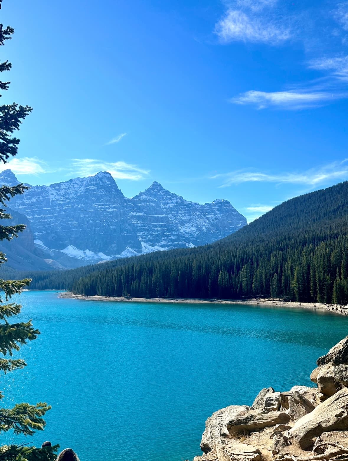 Mountains over lake.
