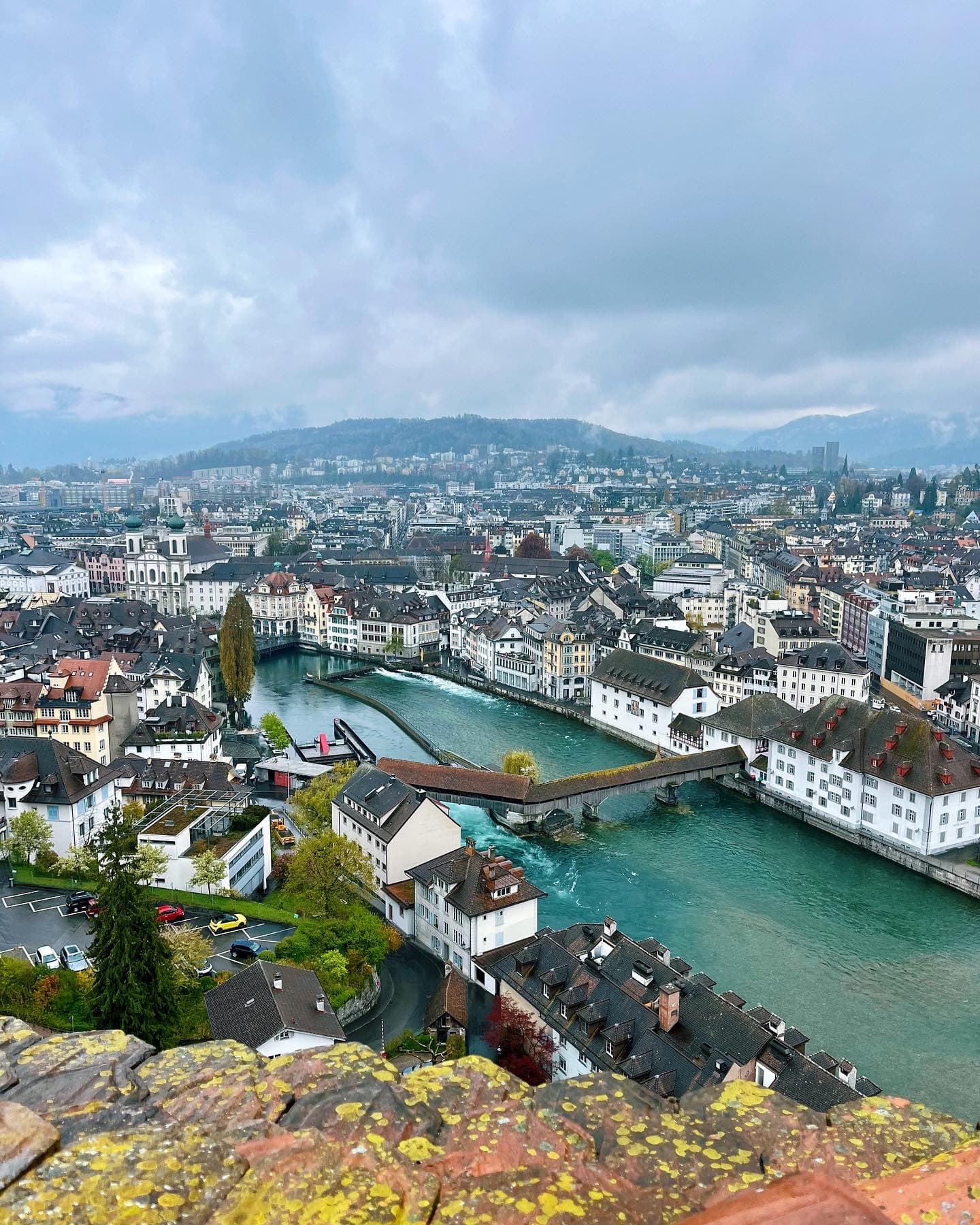 An arial shot of river passing through a city