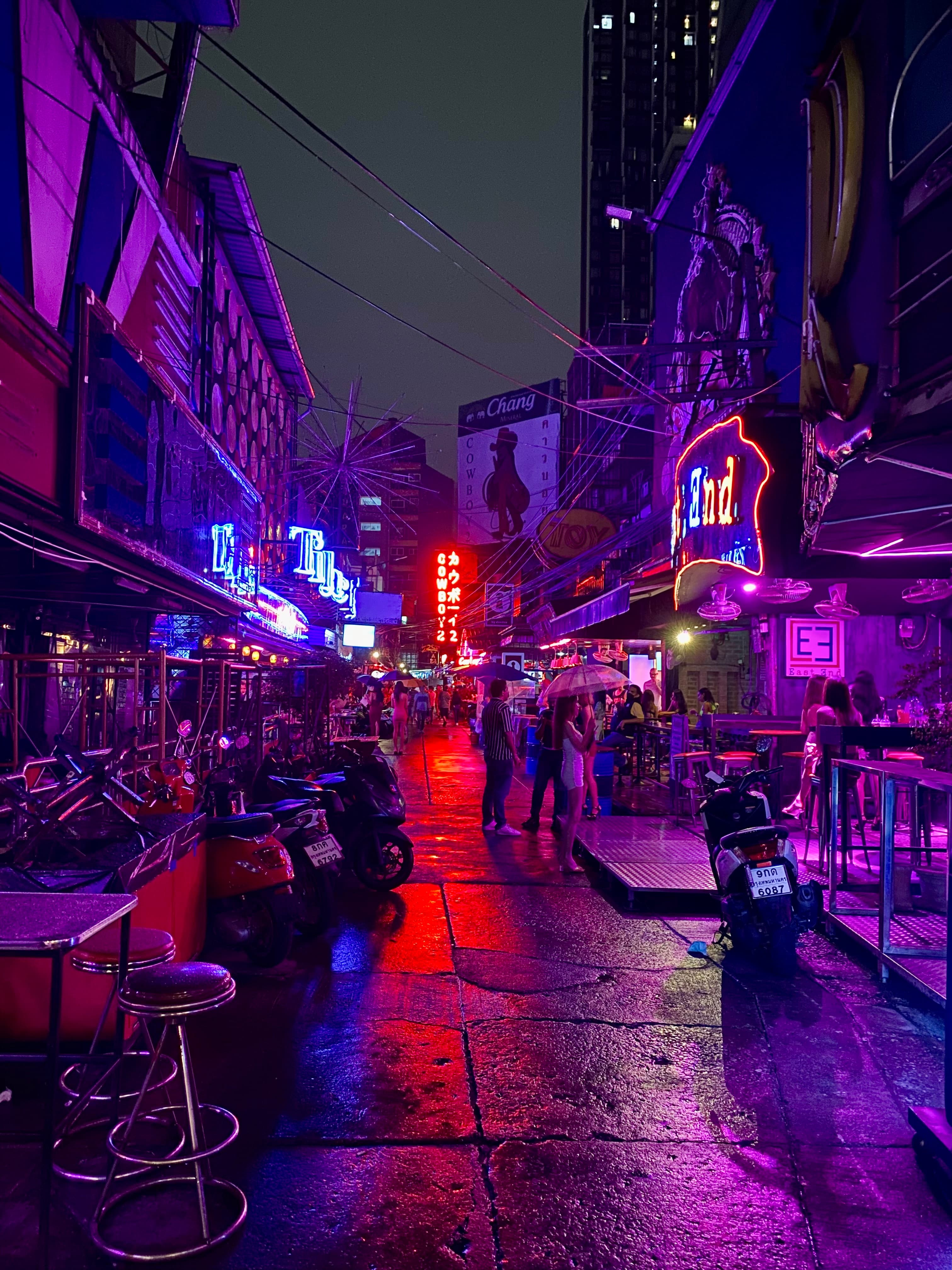 A city with bright lights and a fun atmosphere