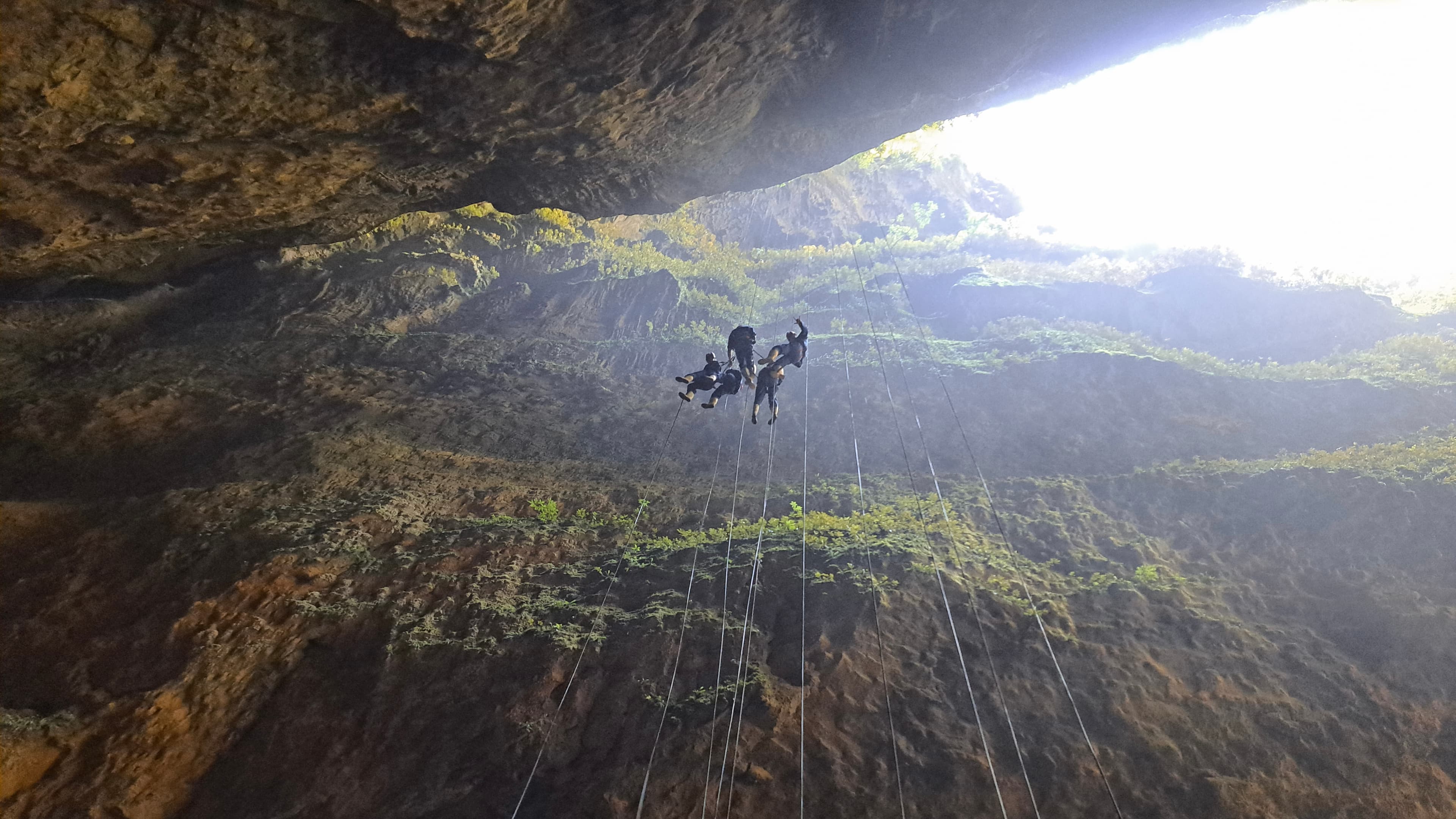Group of people skydiving