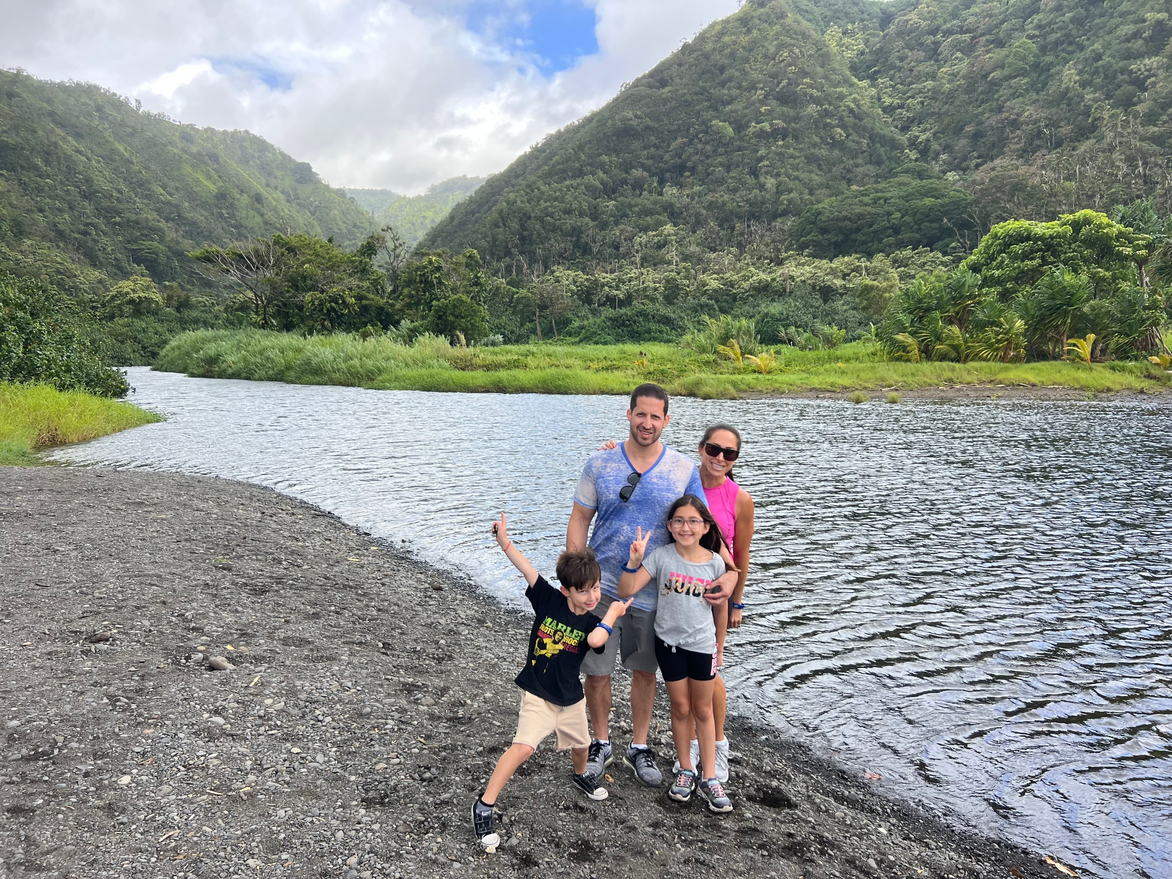 Woman with family on a seaside