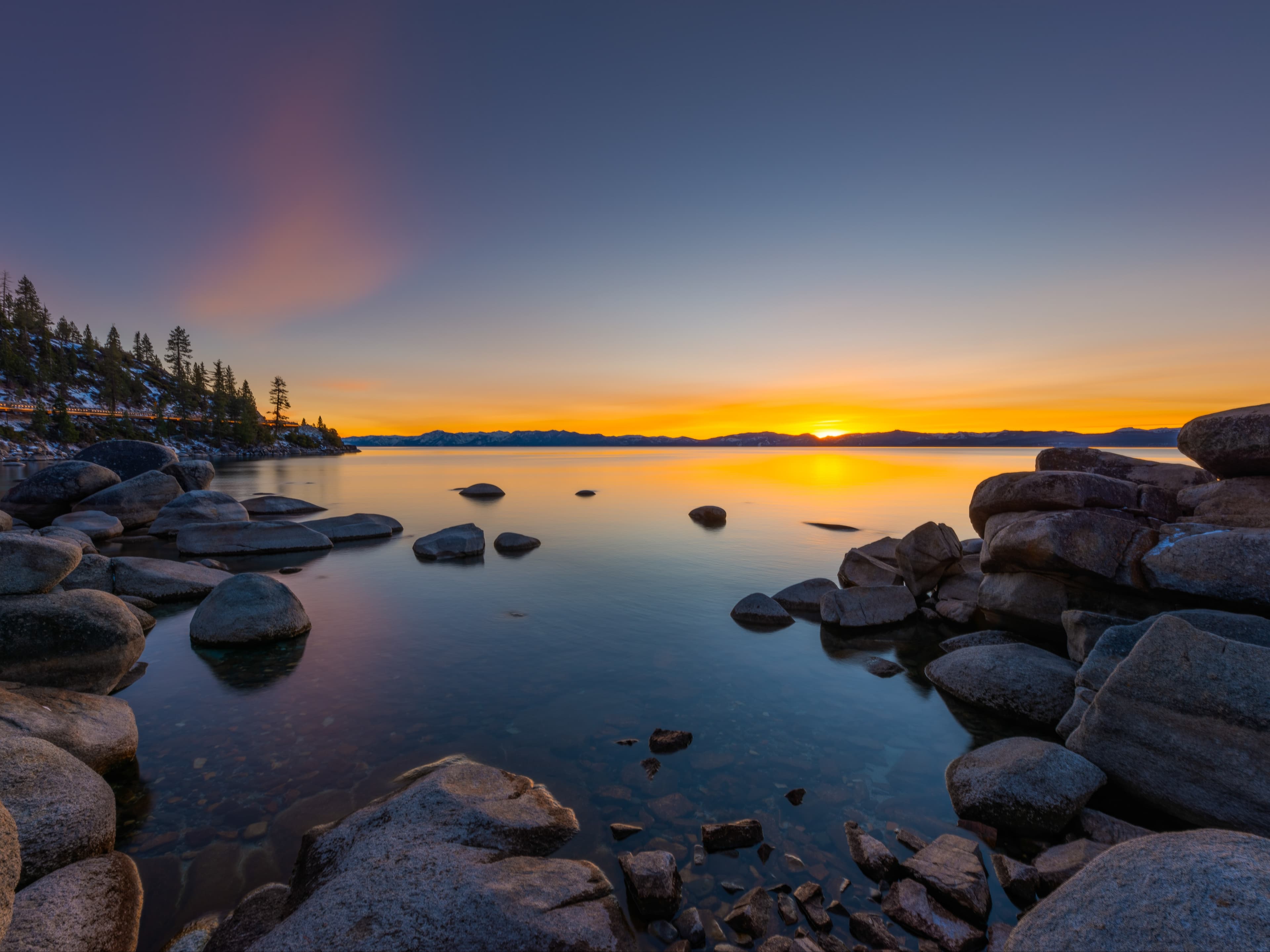 A picture of sunset over Lake Tahoe.