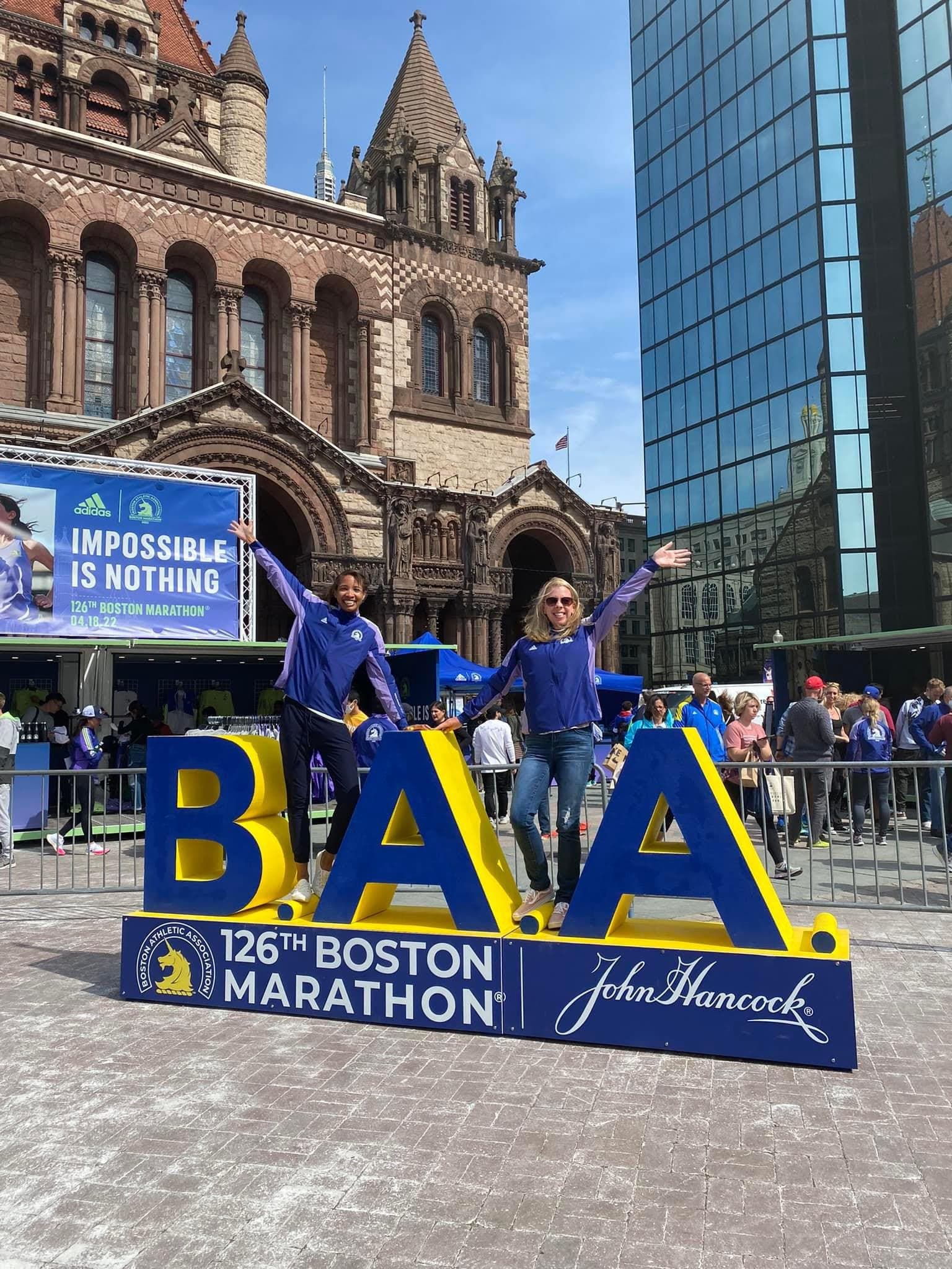 BAA Sign in Copley Square with Trinity Church behind