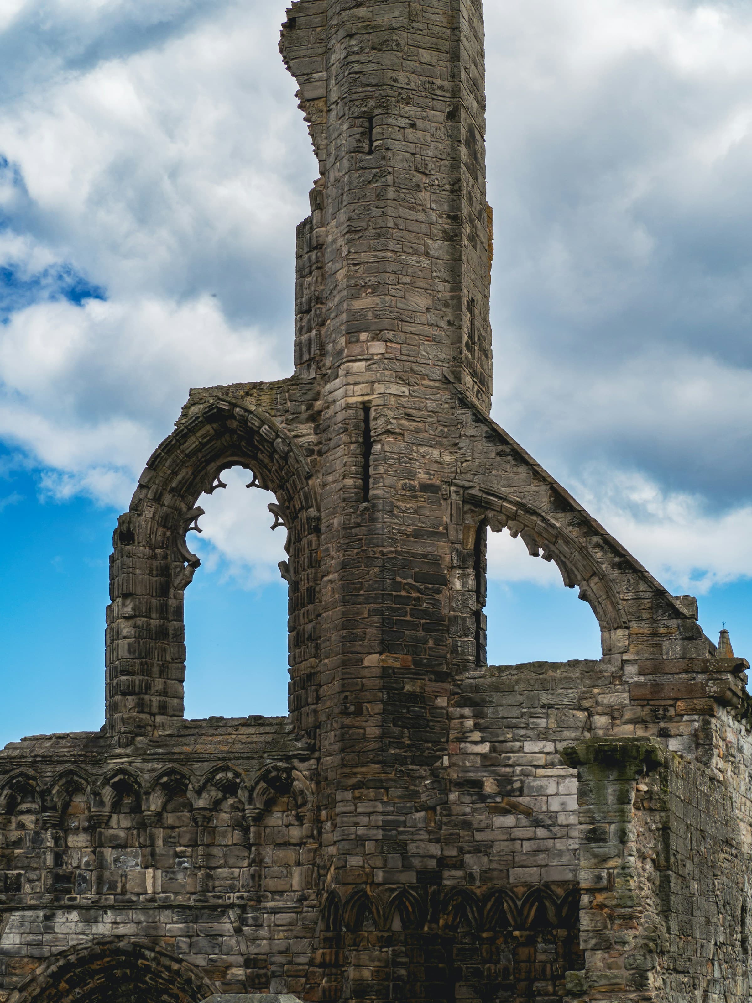 Close up photo of the St. Andrews Cathedral ruins.