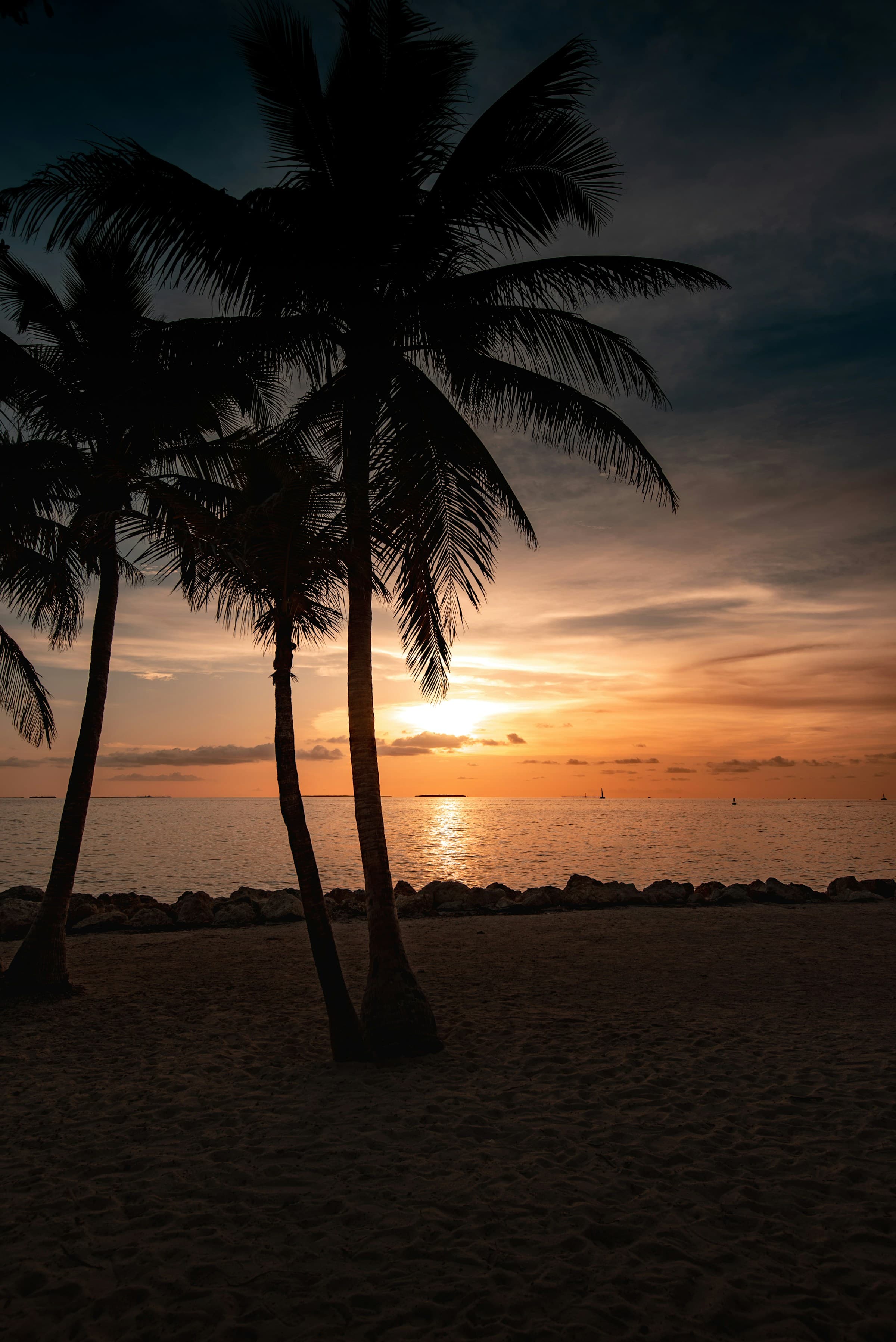 Romantic sunset at a beach in Key West.