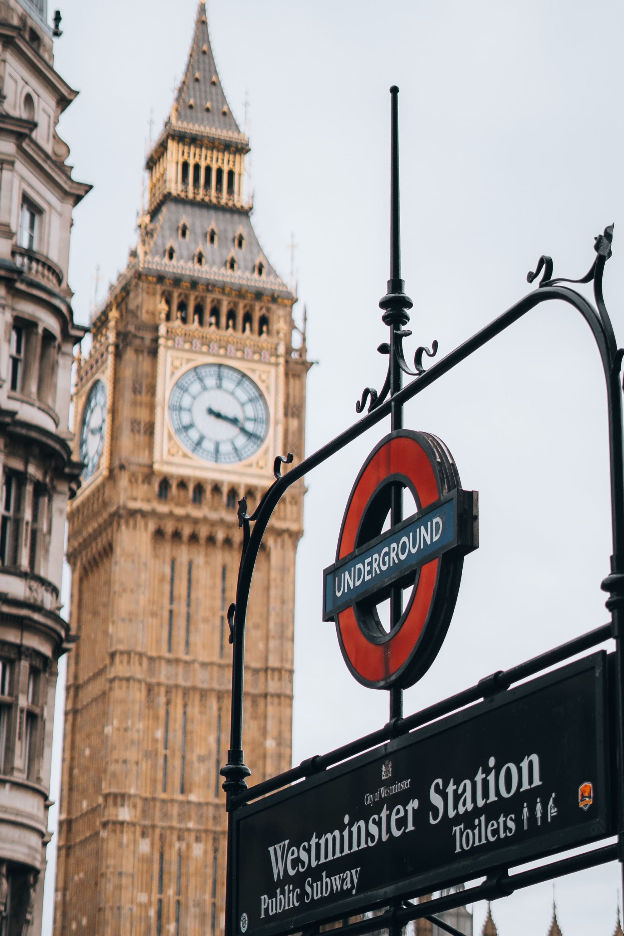 a tube stop in front of Big Ben