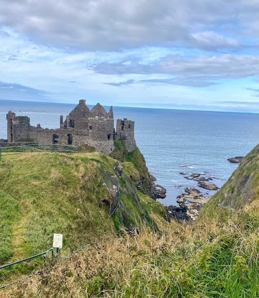 Dunluce Castle, a medieval cliffside fortress.