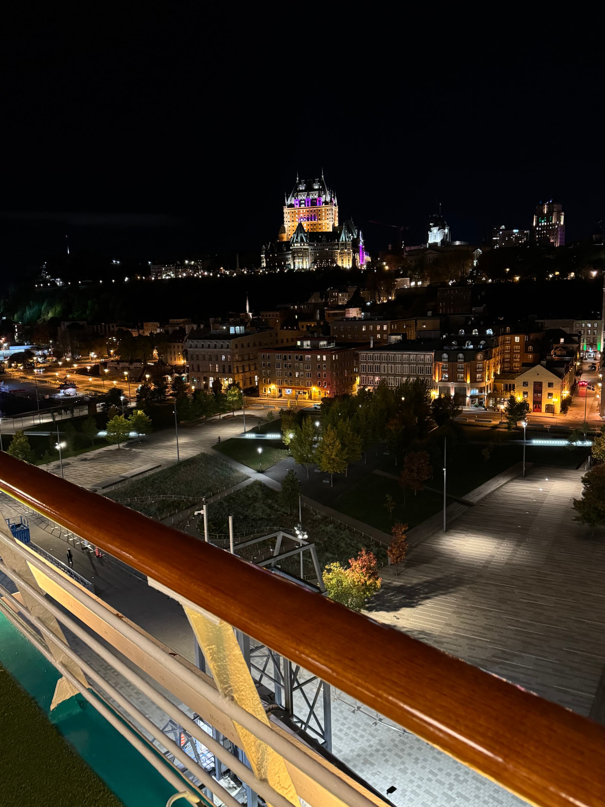 A town lit up at nighttime