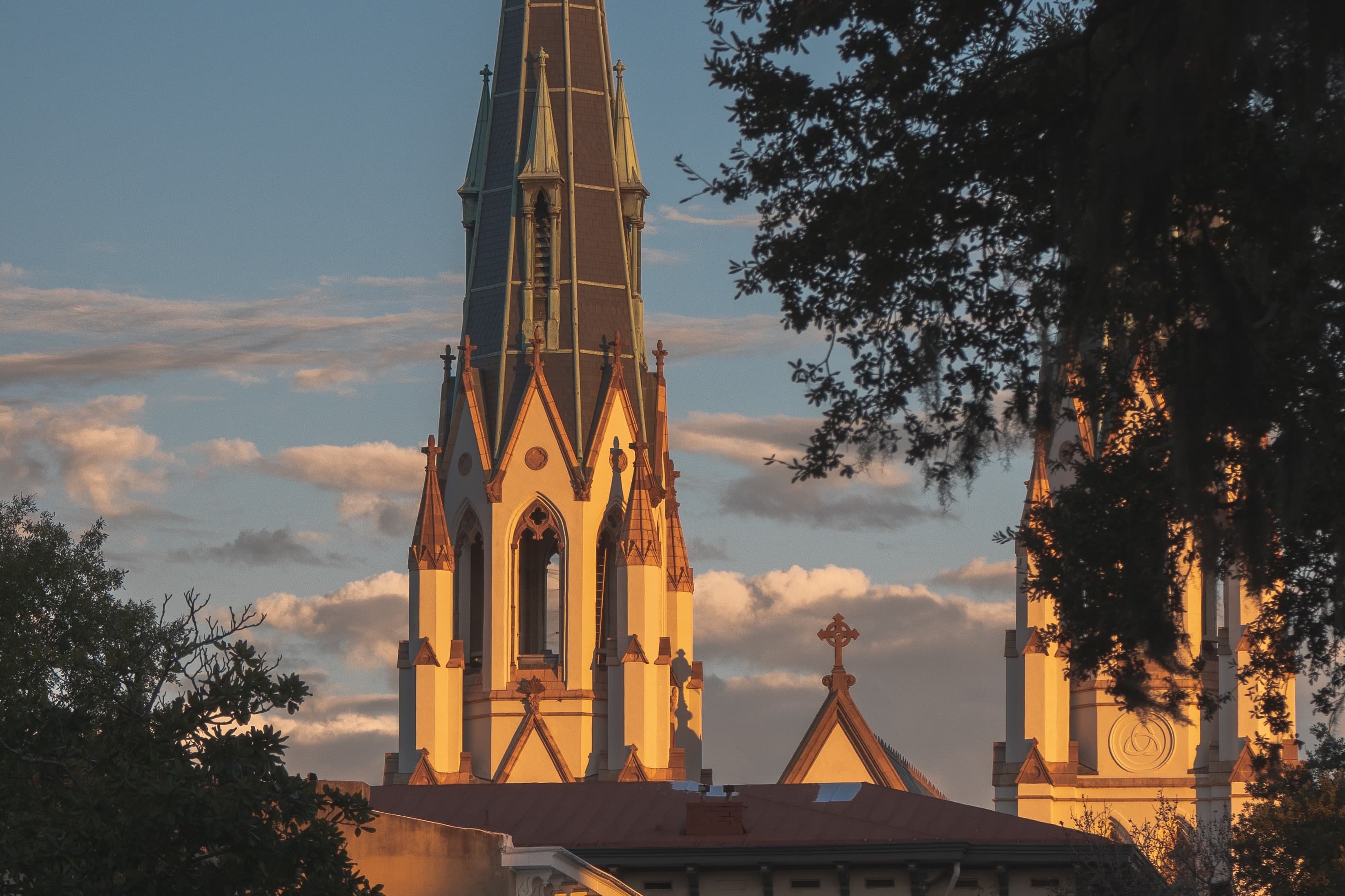 Church at sunset in Savannah, Georgia.