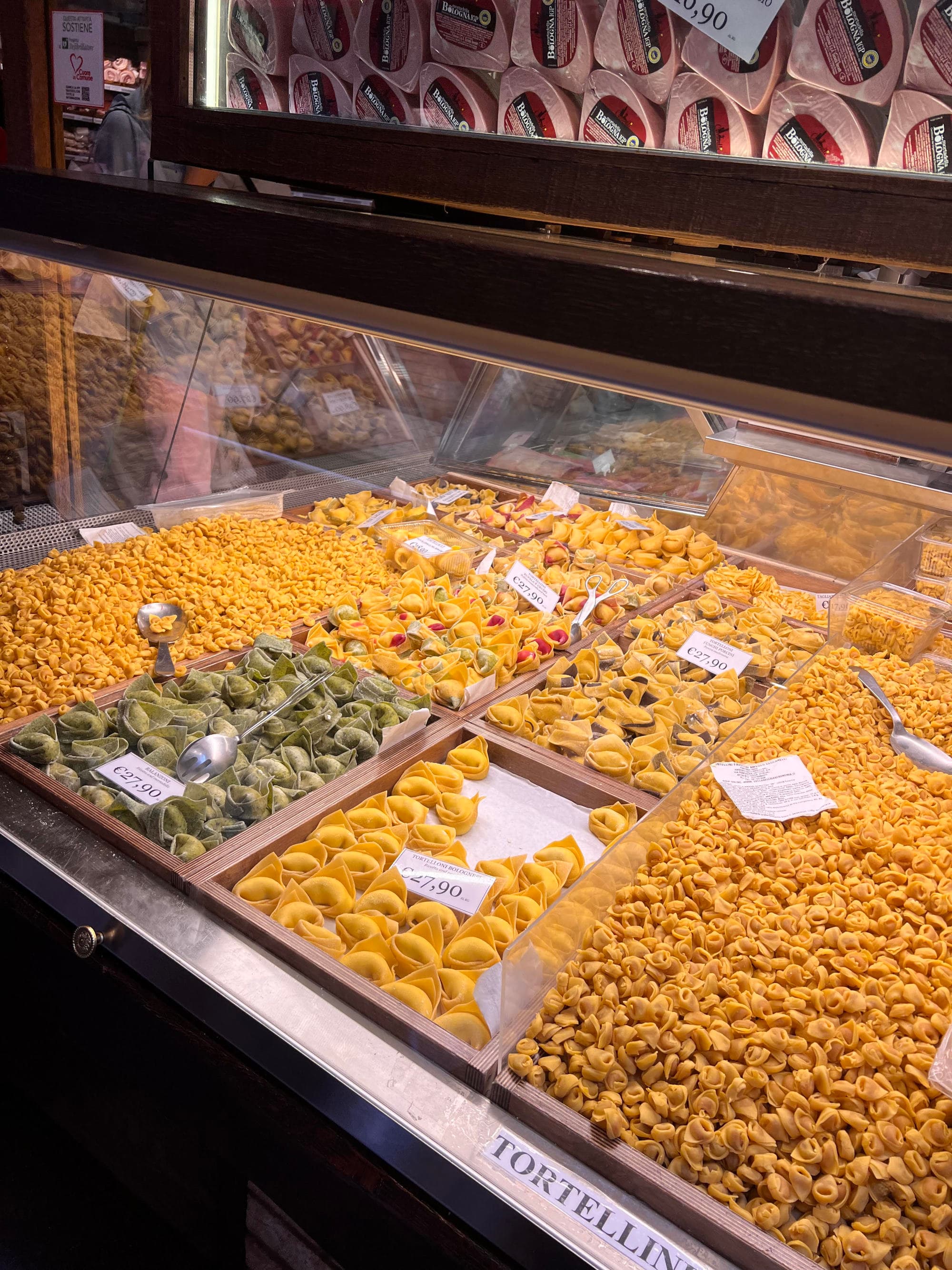 View of a buffet full of food.