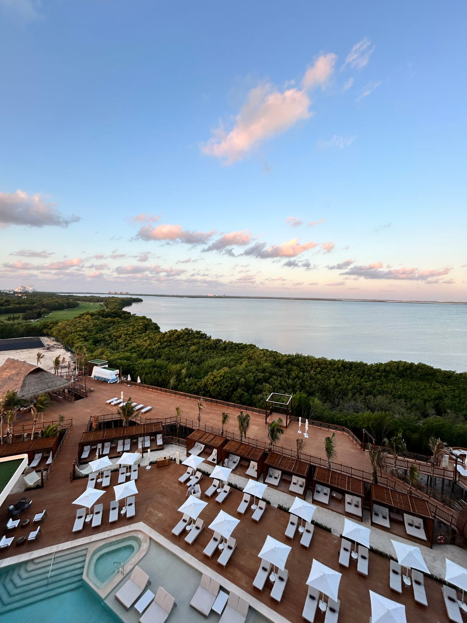 A view overlooking the hotel's pool deck and Nichupte Lagoon.
