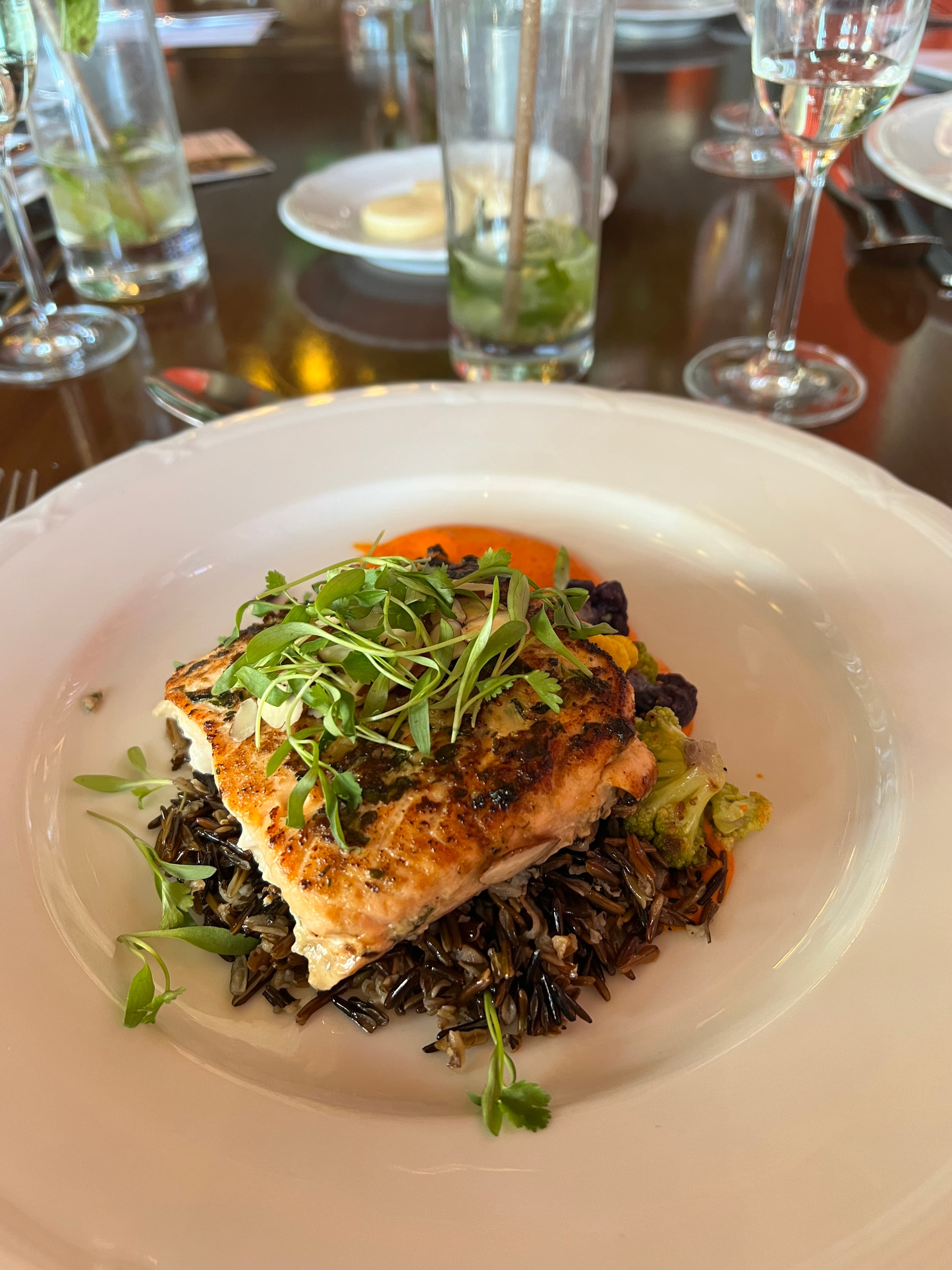 Delicious food served on a white plate at the Four Seasons Restaurant