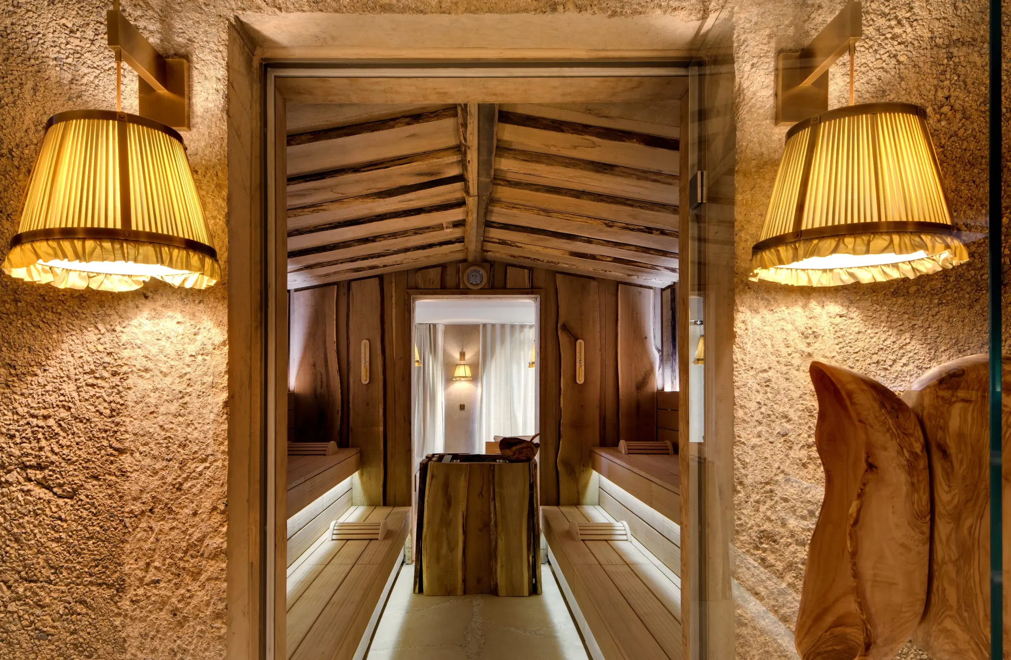 a luxe wooden sauna