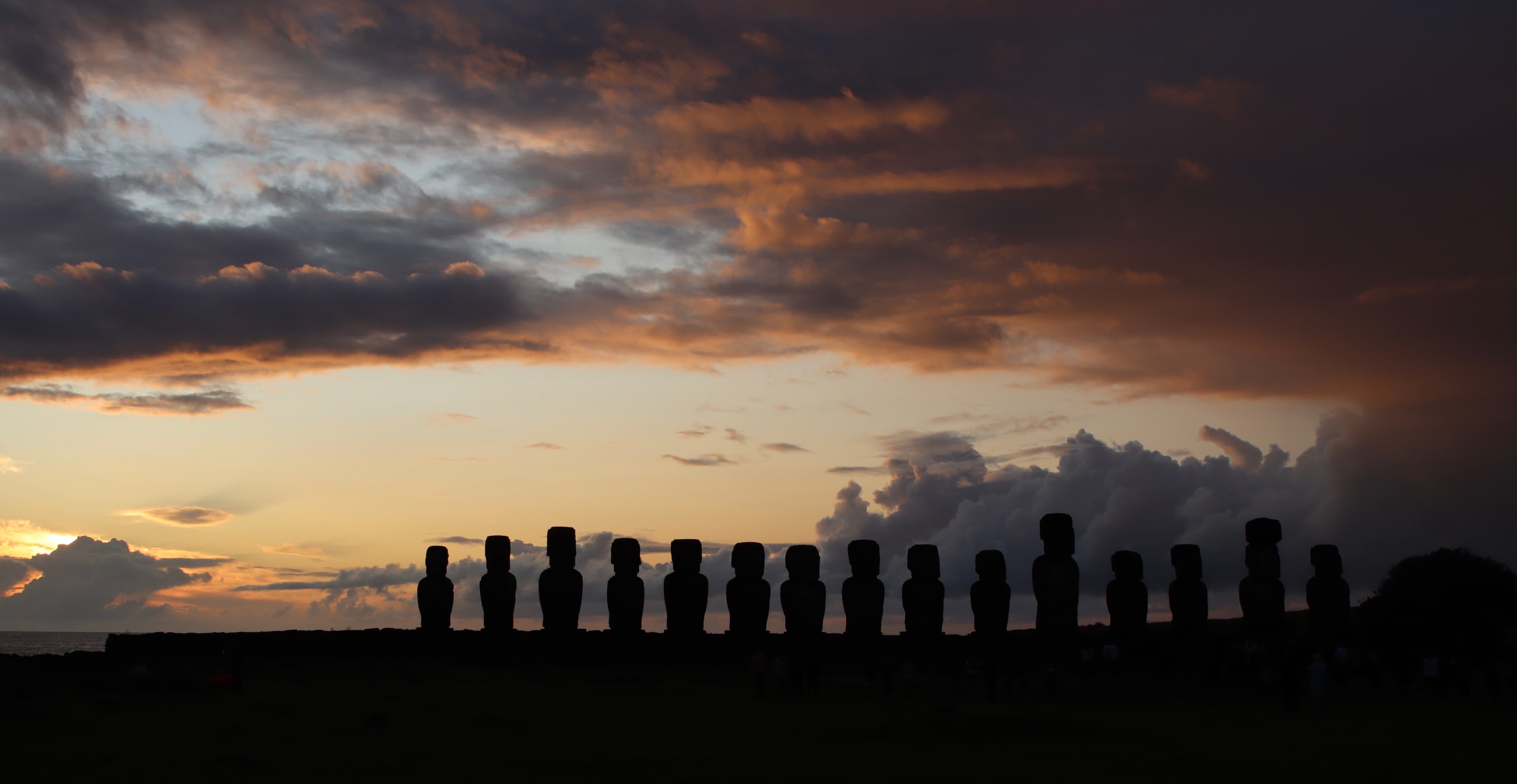 View of Ahu Tongariki at sunset